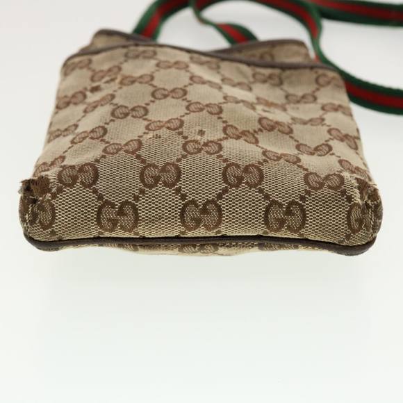GUCCI GG Canvas Web Sherry Line Shoulder Bag Beige Green Red 141863 Auth ki2891 - Picture 6 of 16